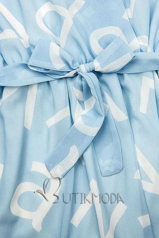 Rochie midi albastru pal cu imprimeu cu litere
