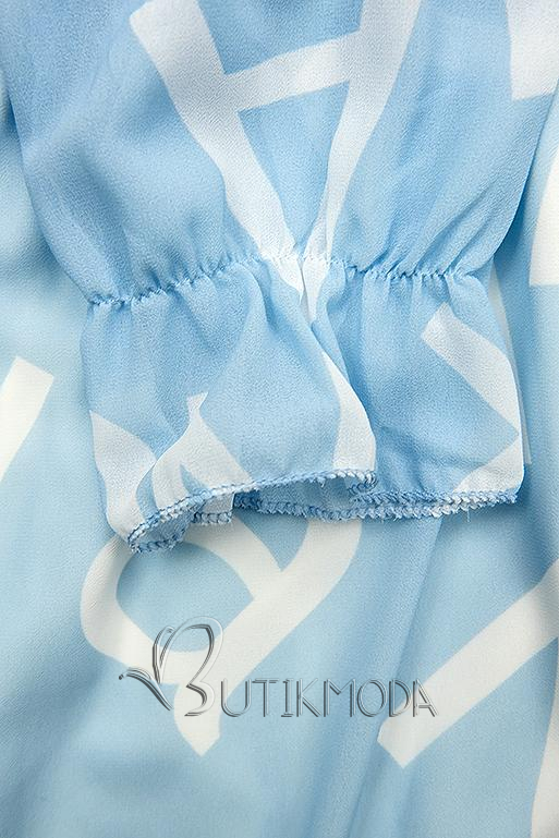 Rochie midi albastru pal cu imprimeu cu litere