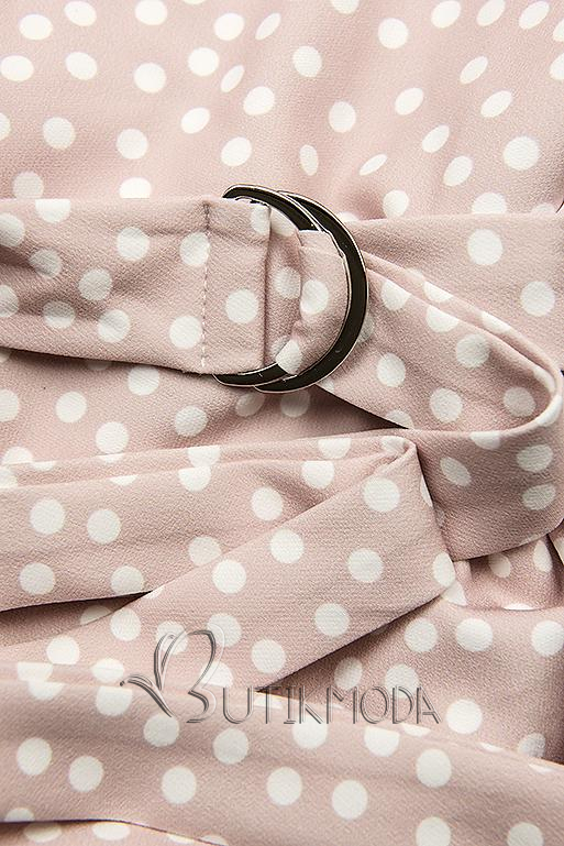 Rochie roz deschis cu buline și o geantă mică în talie