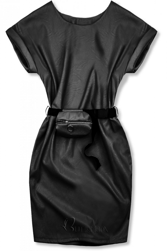 Rochie neagră din imitație de piele