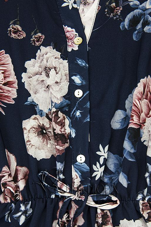 Rochie midi florală bleumarin