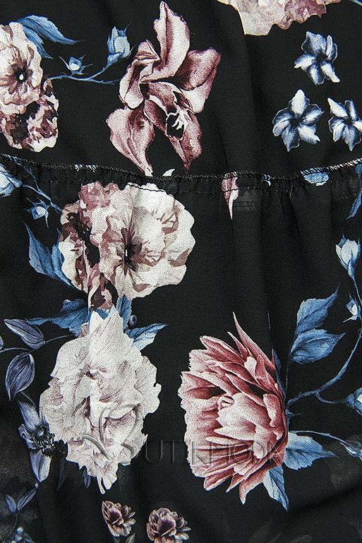 Rochie midi florală neagră