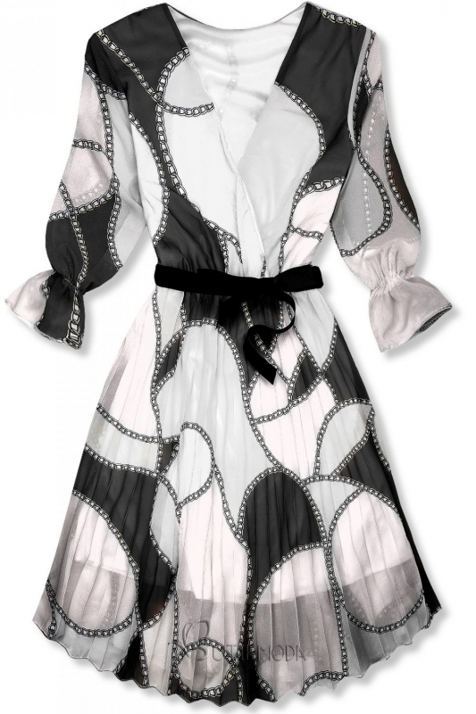 Rochie midi cu imprimeu negru-alb