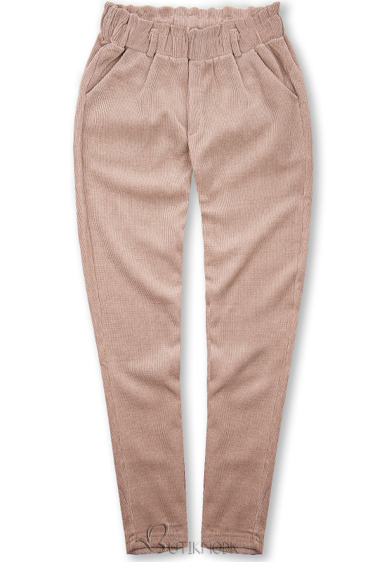 Pantaloni roz pal casual cu elastic în talie