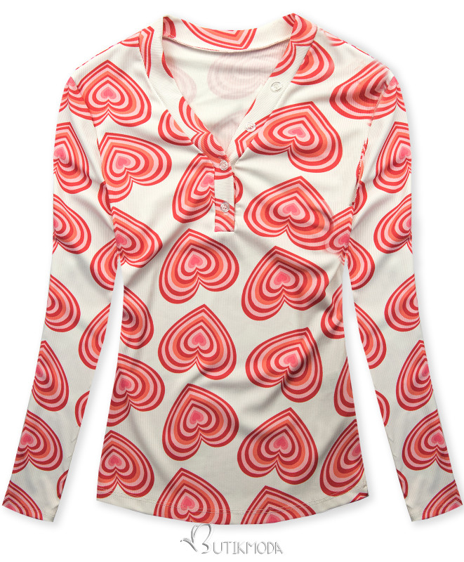 Tricou cu imprimeu inimioare alb/roșu HEART8