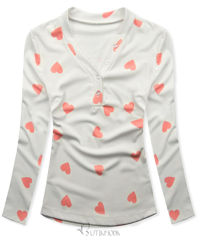 Tricou cu imprimeu inimioare alb/apricot HEART4