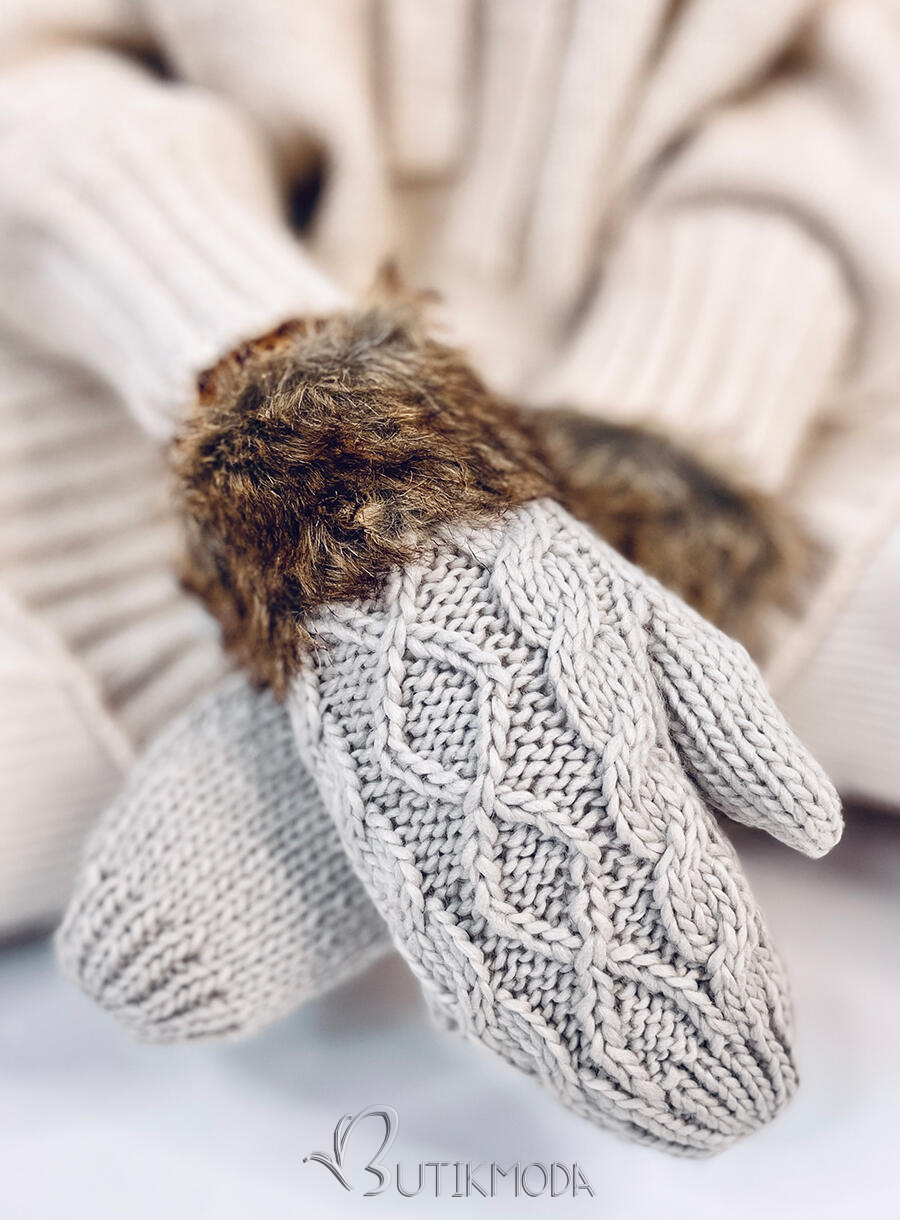 Mănuși gri deschis cu model tricotat