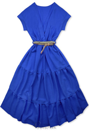 Rochie midi de vară albastru cobalt cu curea