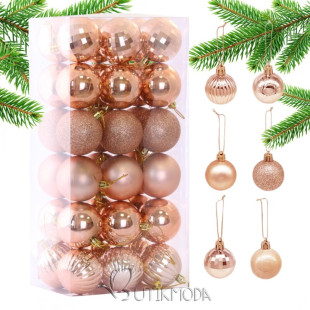 Set 36 decorațiuni rose gold, diametru 5,5 cm