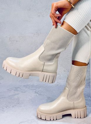 Botine cu platformă bej