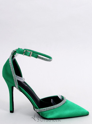 Pantofi stiletto de damă verzi cu zirconi