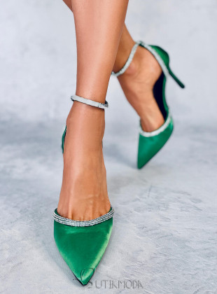 Pantofi stiletto de damă verzi cu zirconi