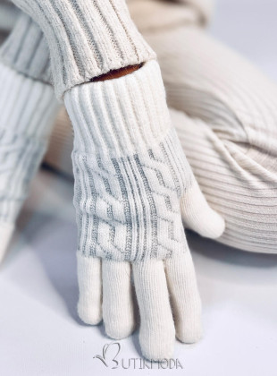 Mănuși cu model tricotat ecru