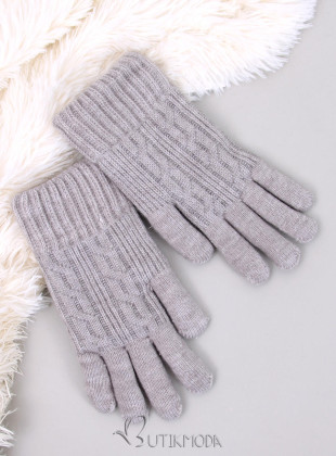 Mănuși cu model tricotat gri deschis