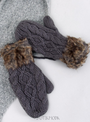 Mănuși gri închis cu model tricotat