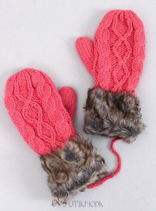 Mănuși roz zmeură cu model tricotat