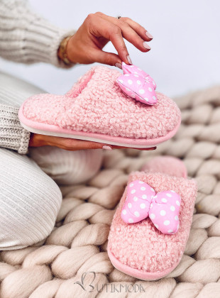 Papuci roz pentru copii cu fundiță