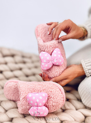 Papuci roz pentru copii cu fundiță