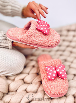 Papuci roz somon pentru copii cu fundiță