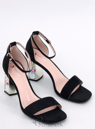 Sandale negre cu toc colorat