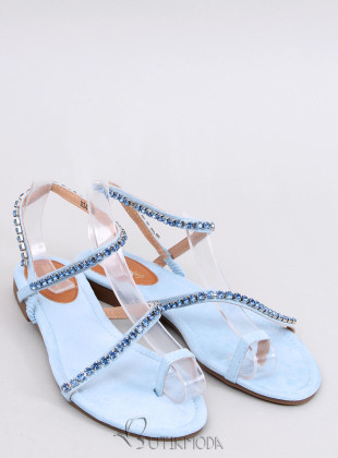 Sandale plate albastru deschis cu zirconi