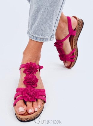Sandale roz fucsia cu toc de plută