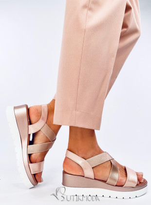 Sandale roz metalice cu toc