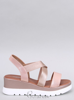 Sandale roz metalice cu toc