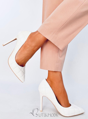 Pantofi stiletto albi cu aspect cusut