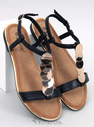 Sandale negre cu aplicație aurie
