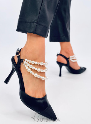 Pantofi negri cu perle