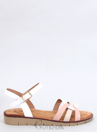 Sandale joase alb/roz