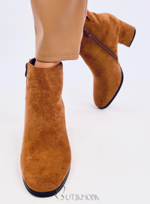 Botine cu toc maro caramel