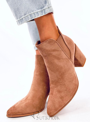 Botine maro camel elegante din piele întoarsă