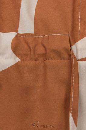 Rochie cămașă maro-bej cu imprimeu