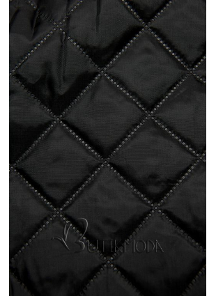 Palton negru cu detalii din piele artificială