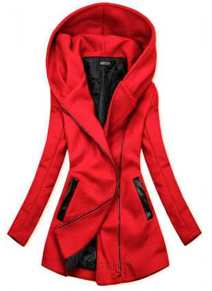 Palton roșu cu detalii din piele artificială