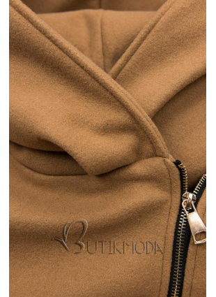Palton maro cu detalii din piele artificială