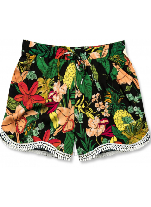 Pantaloni scurți florali cu dantelă verzi
