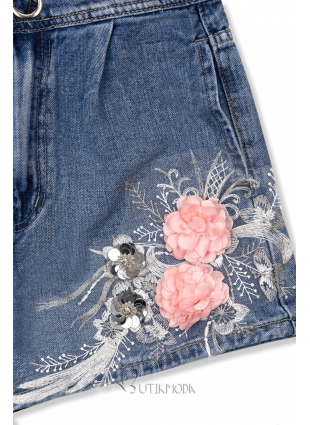 Pantaloni scurți din denim cu aplicație florală