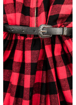 Rochie roșie-neagră din flanel cu curea
