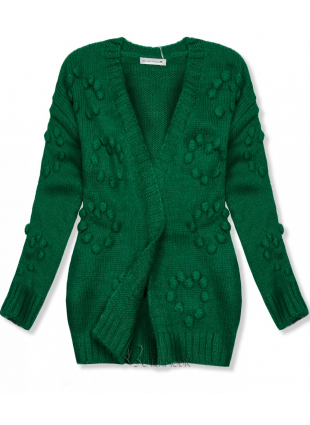 Pulover tricotat verde cu pompoane