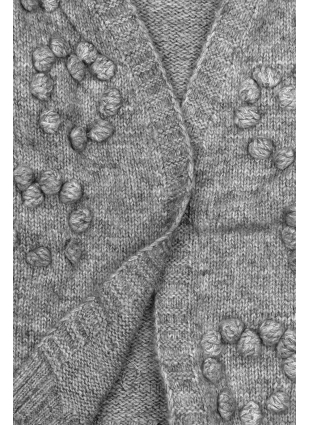Pulover tricotat gri cu pompoane