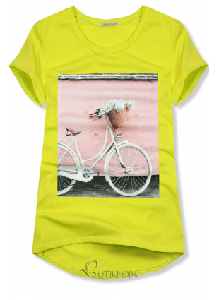 Tricou verde neon cu imprimeu bicicletă