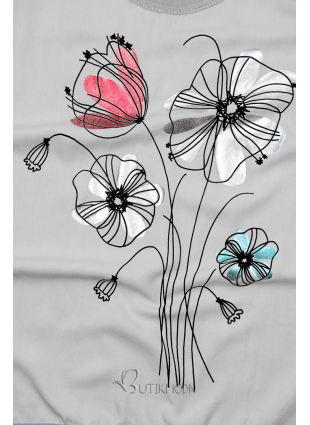 Tricou gri cu imprimeu de flori