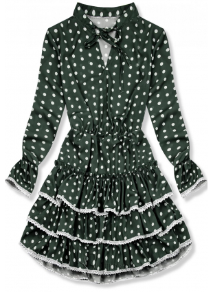 Rochie verde cu buline și volănașe
