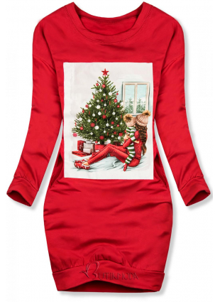 Rochie roșie cu aplicație de Crăciun