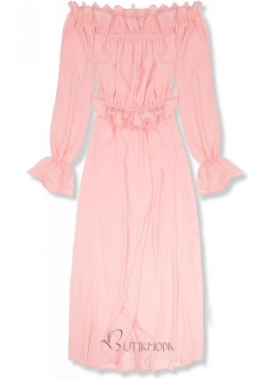 Rochie lungă de vară roz pudrăt