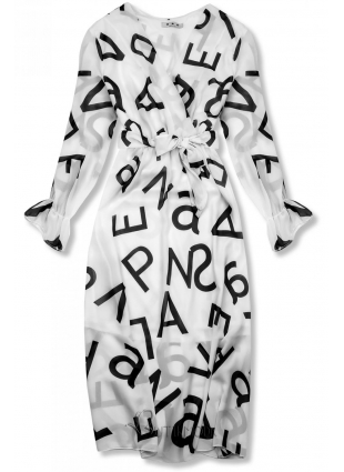Rochie midi albă cu imprimeu cu litere