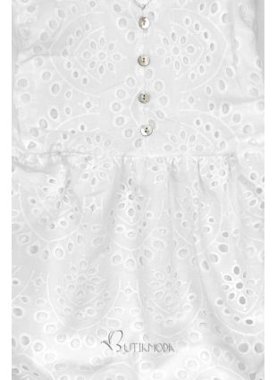 Rochie albă cu broderie perforată și bretele